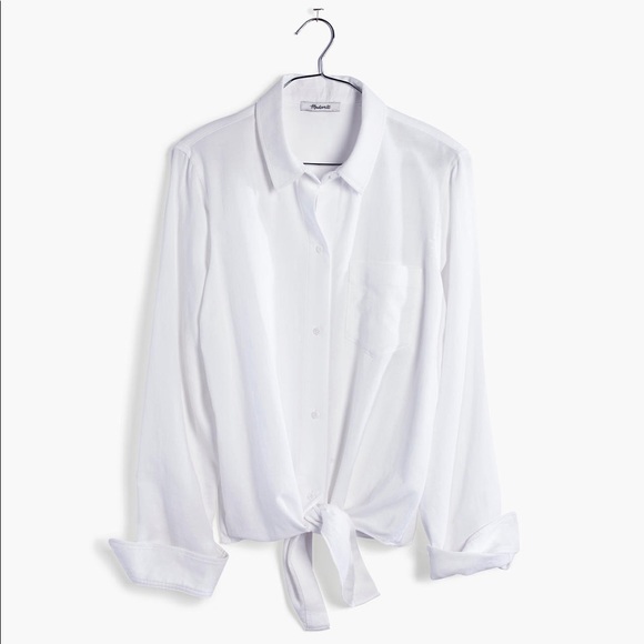 NWT Madewell White Tie-Front Shirt in White - Picture 4 of 4